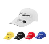 Solar-Powered Fan Baseball Cap for Boys Custom Embroidered Text Adjustable Cooling Hat for Outdoor, Men's Sun Hat Hiking Running White