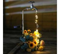 Solar Powered Faucet Water Droplets Light, Garden Decoration Wrought Iron Retro Cute faucets Water Droplet Floor Light, Wireless Dusk to Dawn LED Light Waterproof.