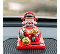 Solar-Powered Feng God of Wealth Statue Nodding - Plastic Solar Home with Decor Nodding Motion Shui Prosperity Ornament for Car Desk Auto Altar (7.5 x 9 cm)