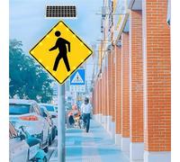 Solar Powered Flashing Led Pedestrian Crossing Sign, High Brightness Pedestrian Traffic Warning Light Aluminum Crosswalk Warning Safety Signs(60cm)