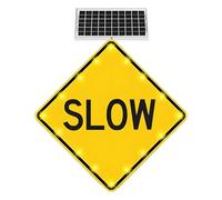 Solar Powered Flashing LED SLOW DOWN Sign 24"/30" Engineer Grade Reflective Aluminum IP65 Waterproof Includes Installation Kit For Work Zones Streets(1pack,30in)
