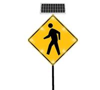 Solar Powered Flashing Pedestrian Crossing Traffic Sign with Accessories, 24" Aluminum Road Signs Traffic Street Warning, Engineer Grade Reflective Material, Rust-proof Metal Frame