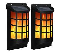 Solar Powered Flickering Flame Waterproof 60 LED Outdoor Wall Light Perfect for Yard, Pathway, Garden, Driveway, Garage, Stairway, Gate, Wall Patio, Fence (2X Lights)