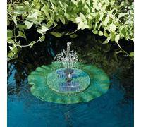 Solar Powered Floating Lily Fountain - Green Lilypad Style Modern Outdoor Garden Pond Water Feature Decoration with 3 Interchangeable Spray Heads - Measures H5 x 29cm Diameter