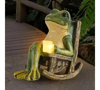 Solar Powered Frog Garden Ornaments, Outdoor Solar Frog Statues, Waterproof Garden Frog Ornaments, Resin frog Reading Book Figurine for Patio Balcony Yard, Housewarming Gifts for Mom Family