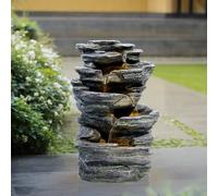Solar Powered Garden Cascading Water Fountain with LED Lights Rockery Decorated