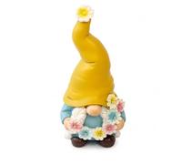 Solar Powered Garden Gnome Ornament with LED Flower Wreath, Yellow Hat with Daisy Topper, Warm White Lights, Auto On at Dusk, IP44 Weather Resistant Outdoor Garden Patio Decoration