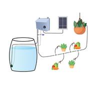 Solar-Powered Garden Irrigation System for Pots, Hanging Baskets, Raised Beds, and Greenhouse Plants with Drip Watering, 10m Hose - 2 x5m pieces, 15 Outlets, and Battery Backup