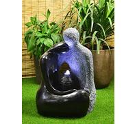 Solar Powered Granite Couple Water feature with Battery Back up LED lights and charger