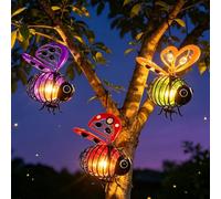 Solar-Powered Hanging Bee Light for Garden, 4-Pack Metal Glow Lanterns with Spring Hook, Flicker-Free Auto Sensor Outdoor Decor for Patio, Yard, Balcony & Tree Branches (3*Mixed A)