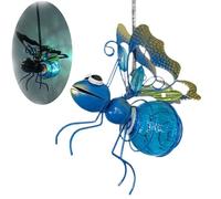 Solar-Powered Hanging Bee Light, Metal LED Outside Bugs with Bouncy Springs, Honeybee Solar Lantern, Solar Fairy Lights for Outside Garden Decor (blue)