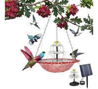 Solar Powered Hanging Bird Bath Fountain, 2026 Solar Cascade Hanging Bird Bath Fountain 3 Layers Outdoor Water Feature for Hummingbirds Easy, Hanging Solar Bird Bath Fountain (Pink)
