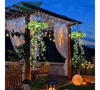 Solar-Powered Hanging Milan Grass Light, UV Waterproof Artificial Plant Solar Lifelike Artificial Ivy Foliage String Lamp,
