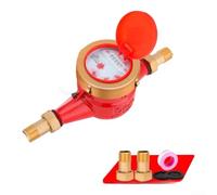 Solar Powered High Temperature Water Meter DN15 4-Point, 90°C Hot & Cold Flow Counter with Clear for Home Plumbing Systems, Red(B)