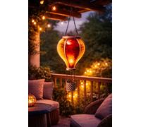Solar Powered Hot Air Balloon Garden Light, LED Flame Effect Hanging Lantern, Pink and Blue, Outdoor Waterproof, Auto On at Dusk, Decorative Ornament (Yellow and Red)