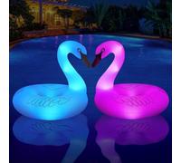 Solar Powered Inflatable Swan Pool Floats with Lights, LED RGB Color Changing Pool Floats for Adults - 2 PCS
