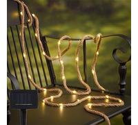 Solar Powered Jute Rope Lights, 10M 200 LED Waterproof Rope Light, Rope Lights Outdoor Indoor, Rope Lighting for Patio, Pool, Bedroom, Living Room, Landscape Lighting and Christmas Tree Decorations