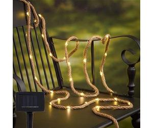 Solar Powered Jute Rope Lights, 10M 200 LED Waterproof Rope Light, Rope Lights Outdoor Indoor, Rope Lighting for Patio, Pool, Bedroom, Living Room, Landscape Lighting and Christmas Tree Decorations