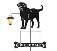 Solar-Powered Labrador Welcome Stake With Lantern Light, Decorative Garden Feature For Pathways