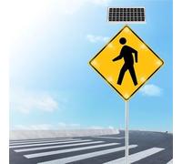 Solar Powered LED Blinking Pedestrian Crossing Sign Traffic Warning Sign IP65 Waterproof Road Safety Beacon