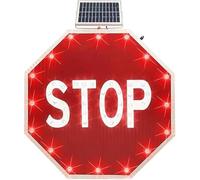 Solar Powered LED Blinking Stop Sign - Aluminum Octagon Traffic Sign With Red Reflective Film For Enhanced Visibility And Safety On Roads