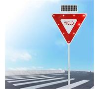 Solar Powered LED Blinking Yield Sign Engineer Grade Reflective Traffic Warning Sign for Street Driveway Safety(Steady On)