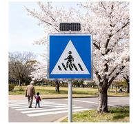 Solar Powered LED Flashing Pedestrian Crossing Sign, Heavy Aluminum Reflective Traffic Warning for Enhanced Road Safety