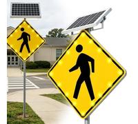 Solar Powered LED Flashing Pedestrian Crossing Signs, Flashing LED Traffic Warning Sign, 16 LED Lights, 500m Visibility, for Construction Access Roads and Park Pedestrian Lanes(24")