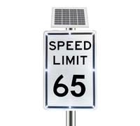 Solar-Powered LED Flashing Speed Limit Sign, 5-95 MPH Traffic Slow Down | Solar-powered LED flashing speed limit sign with a 5-95 MPH range, designed to remind drivers to slow down and improve road