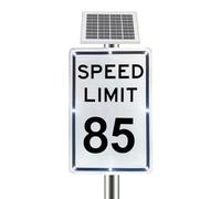 Solar-Powered LED Flashing Speed Limit Sign, 5-95 MPH Traffic Slow Down | Solar-powered LED flashing speed limit sign with a 5-95 MPH range, designed to remind drivers to slow down and improve road