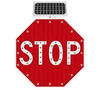Solar Powered LED Flashing Stop Sign 24"/30" Aluminum Octagon Engineer Grade Reflective Surface Road Safety Warnings(Always on,24")