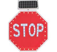 Solar Powered LED Flashing Stop Sign Red Engineer Grade Reflective Sheeting for Roadways Parking Lots(Always on,32in)