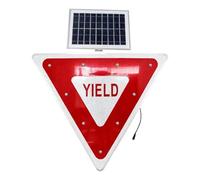 Solar Powered LED Flashing Yield Sign 28 Inch Aluminum Reflective Traffic Safety Sign for Pedestrian Crossings(Steady On)