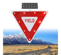 Solar Powered LED Flashing Yield Sign Reflective Inverted Triangle Rust-Proof Aluminum Frame IP65 Waterproof High Visibility Blinking Traffic Safety Sign For Roads Crosswalks(1pc,24'')