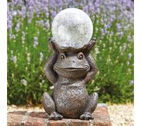 Solar Powered LED Frog Garden Ornament with Crackle Glass Ball Light mysmartbuy Bronze One Size