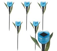 Solar Powered LED Garden Pathway Lamp - Pack of 6 Tulips - 6 Colours Available (Blue)