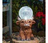 Solar Powered LED Highland Cow Garden Ornament with Light Up Orb mysmartbuy Brown One Size