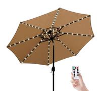 Solar-Powered LED Patio Umbrella, UV-Resistant Fabric Canopy For Decorative Use In Garden, Deck, Backyard (Tan)