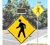 Solar Powered LED Pedestrian Crossing Sign Flashing Fluorescent Yellow-Green/Black Crosswalk Warning Sign With Engineering-Grade Reflective Film For School Zone Road Park Safety(60 * 60cm)
