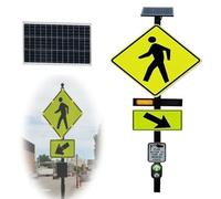 Solar-Powered LED Pedestrian Crossing Sign - Heavy Aluminum Reflective Traffic Warning Sign with Flashing Lights for Park, School, Urban, and Community Traffic Safety(M)