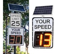 Solar Powered LED Radar Speed Feedback Sign - Remote Control, 50x70cm Traffic Display, Speed Limit Indicator, Outdoor Safety Device for Vehicles, White