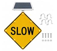 Solar Powered LED Slow Sign, 24 x 24 Inch Flashing Reflective Outdoor | 24 x 24 inch solar powered LED slow sign with flashing reflective design, suitable for outdoor use to enhance road safety