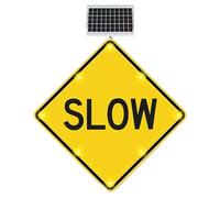 Solar-Powered LED Slow Warning Sign - 24" High Visibility Reflective Aluminum Traffic Sign, Flashing Light for Pedestrian & Parking Areas 60cm24in-1pcs