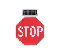 Solar Powered LED Stop Sign, Blinking Reflective Traffic Warning Sign
