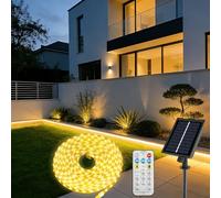 Solar Powered LED Strip Lights 10M 640LEDs, IP68 Waterproof Outdoor LED Lights with Remote, 8 Modes Dimmable Rechargeable Battery Operated LED Lights for Garden Patio Yard Porch Decoration, Warm White