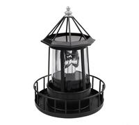 Solar Powered Lighthouse Light, Rotating LED Garden Ornament with 360-Degree Spin, Waterproof Iron and ABS Outdoor Décor for Lawn Patio Yard Pathway, Black or Red,(Black)