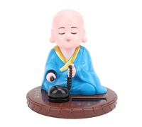 Solar Powered Little Monk Statue Traditional Chinese Nodding Head Car Dashboard Ornament ABS Material Home Office Decor Gift (Blue)