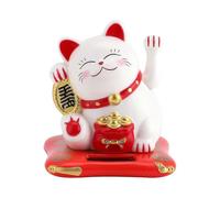 Solar-powered lucky cat, cute cat with waving arms, car decoration, Maneki Neko (white)