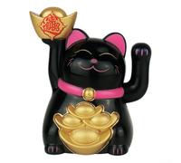Solar Powered Lucky Cat Ornament 2 Inch with Automatic Waving Arms for Car and Home Feng Shui Decoration to Increase Wealth (Black)