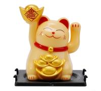 Solar Powered Lucky Cat Ornament 2 Inch with Automatic Waving Arms for Car and Home Feng Shui Decoration to Increase Wealth (Yellow)